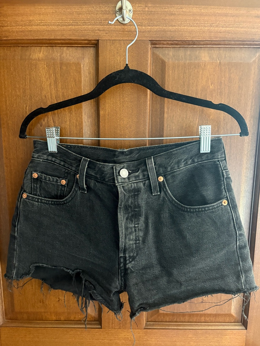 Levi's Black Frayed Hem Cutoff Denim Shorts